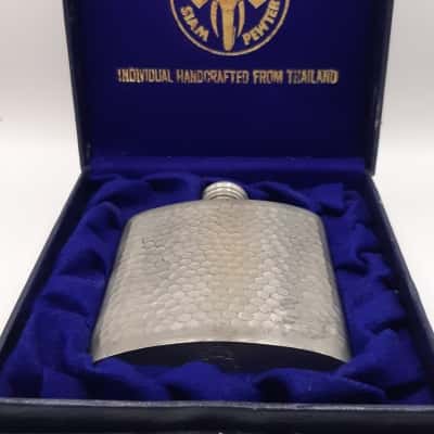 vintage hammered siam pewter hip flask