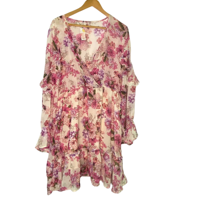  Mama Mane Womens  Size 8 Long Sleeve Dress Cream / Floral / Pink  