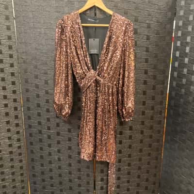Decjuba Womens  Size 8 Long Sleeve Dress Black  / Brown 
