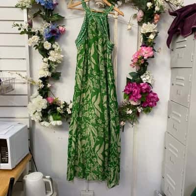Boho Bird Womens  Size 16 Halter Neck Dress / Maxi Dress Green 