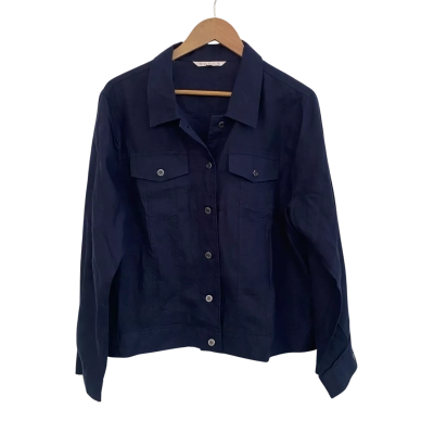 Noni B Womens Linen Size 18 Button Up Top / Long Sleeve Top Navy Blue 