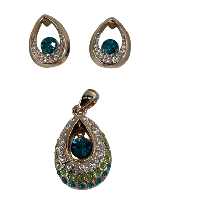 Rose gold toned Pendant and Pierced Earrings 