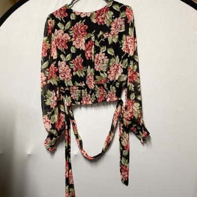 Forever New Womens  Size 14 Blouse Black  / Floral / Green / Pink  