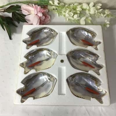 Vintage Set of 6 Mother of Pearl Fish Shaped Savoury Set in Original Box