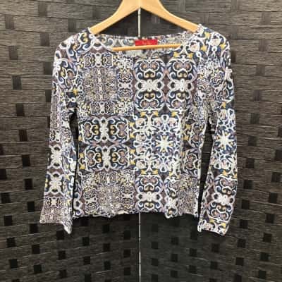 Tigerlily Womens  Size 8 Long Sleeve Top Blue / White / Yellow 