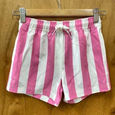 Cape Kids White/Pink Striped Volley Shorts Size 6