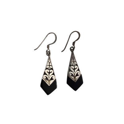 Womens Vintage Earrings Black  / Sterling Silver Stamped 925
