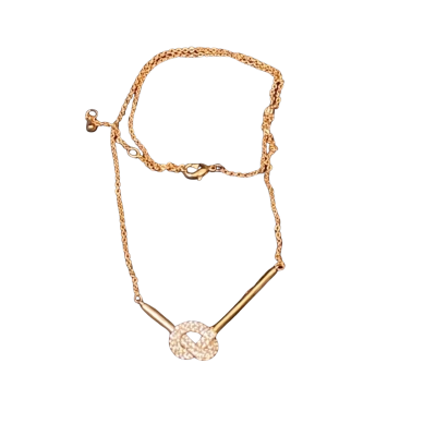 Aglaia Womens Necklace Gold tone/ White stones knot design