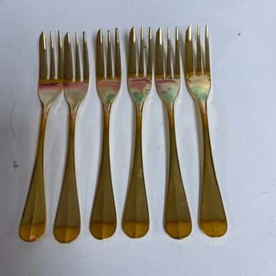 Vintage 23k Gold-Plated Set/6 Cake Forks Made in Japan