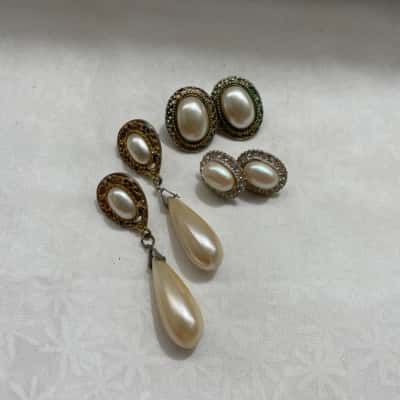  Women’s Assorted Costume Pearl Earrings 3 Pair  Pack  