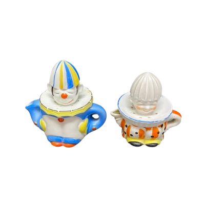 2 x Vintage Japanese Circus Clown Ceramic Citrus Juicers 