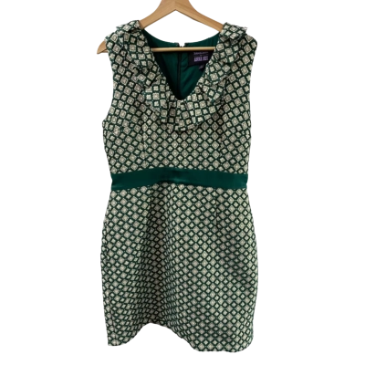  Anna Sui Women’s Size 14 Cocktail Dress Cream / Gold / Green 