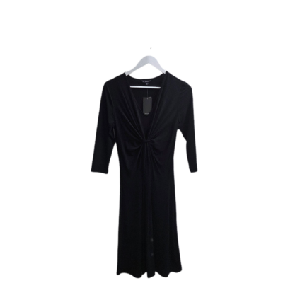BNWT Liz Jordan Noni B Black Twist Front Knot Midi Dress Size S 3/4 Sleeve Jersey 