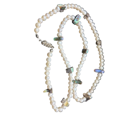  Womens Necklace  Freshwater cultured Pearl with abalone inserts