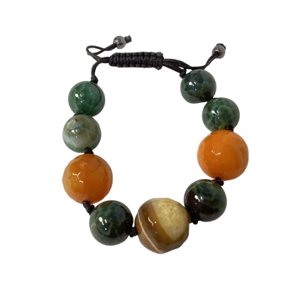  Agate Beehive Cut Stone Bracelet Green / Yellow 
