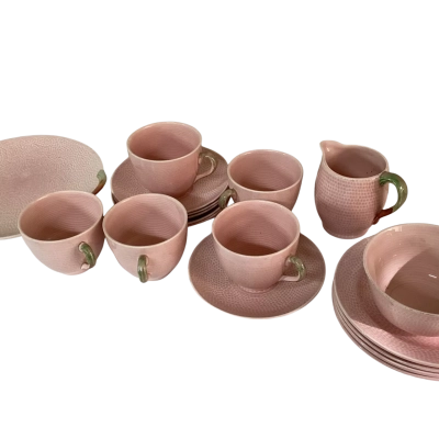 Vintage Shorter & Son Staffordshire Pink Ceramic Tea & Cake Set (18 Pieces)