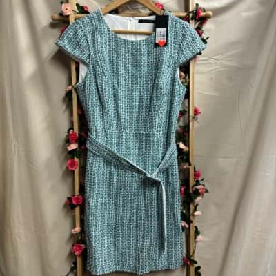 Womens Portmans Turquoise Boucle Dress w/ Belt Size 12 RRP $145.95