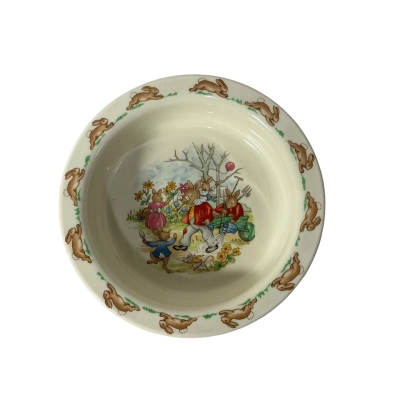Vintage Royal Doulton Bunnykins "Family in the Garden" Rimmed Edge Cereal Bowl