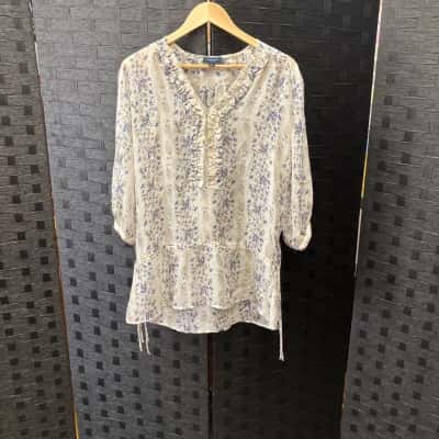 Witchery Womens  Size 10 Long Sleeve Top Blue / Brown / White 