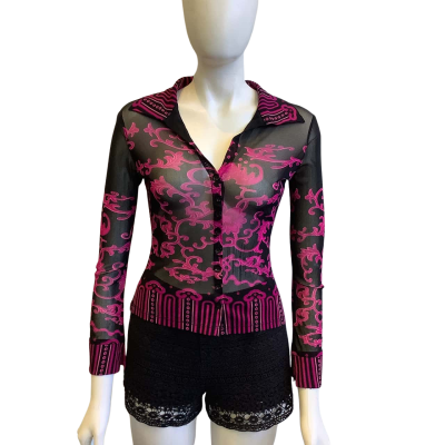  Red Berry Women's Label Size M Sheer Long Sleeved Shirt Black & Pink 