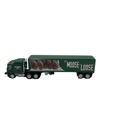 Matchbox diecast model of semi trailer with moose is loose beer logo