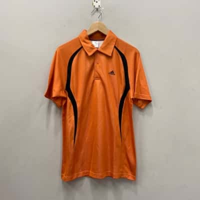 Adidas Mens  Size L Polo Shirt Black / Orange 