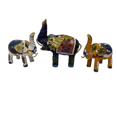 Vintage Cloisonné Elephant Figurines x3