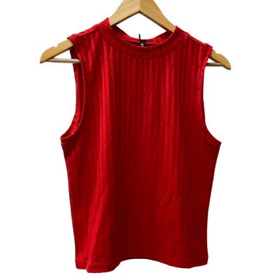Dangerfield - Women's Red High Neck Ribbed Singlet Top - Size 12