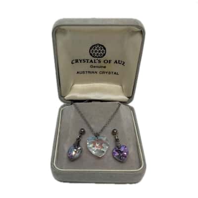 Genuine Austrian Crystal Womens Earrings / Necklace Set Multicoloured Iridescent / Purple