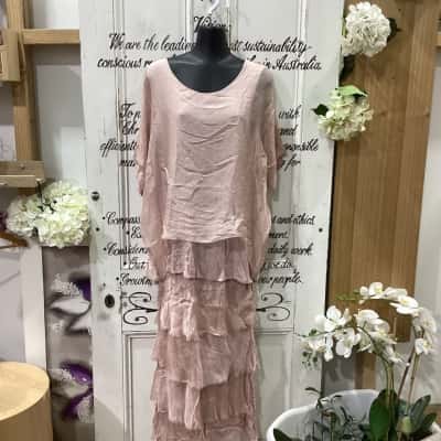 La Strada MADE IN ITALY BRAND! SILK BLEND FLOWY TIERED MAXI DRESS! Womens  Size S Pink  