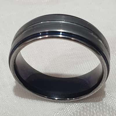 Men's Titanium Ring Grey & Blue Size US 13 1/2