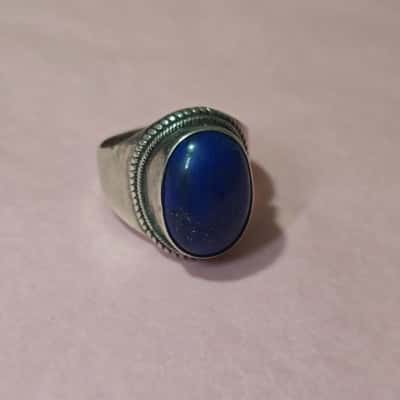  Womens Silver Ring with blue cabochon lapis lazuli 
