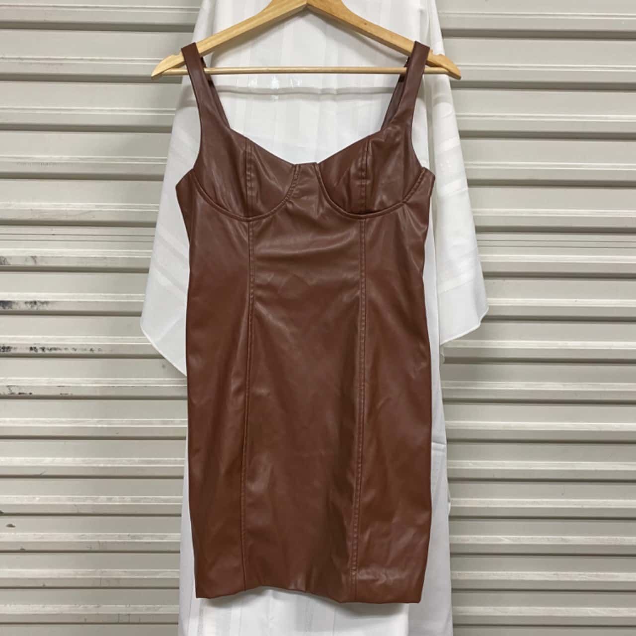 Chocolate Fax Leather Perfect Stranger Bodycon Dress Size 10 - New With Tags | Salvos Stores Chocolate Fax Leather Perfect Stranger Bodycon Dress Size 10 - New With Tags | Salvos Stores