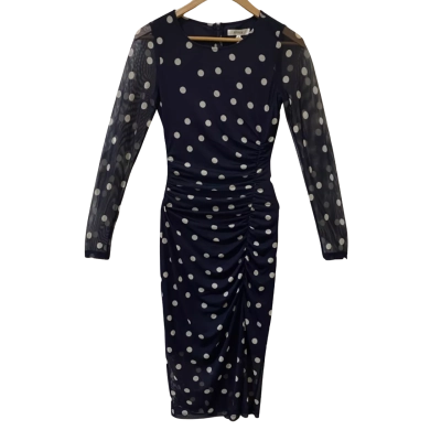Review Womens  Size 6 Bodycon Dress Navy Blue/White/ Polka Dot 