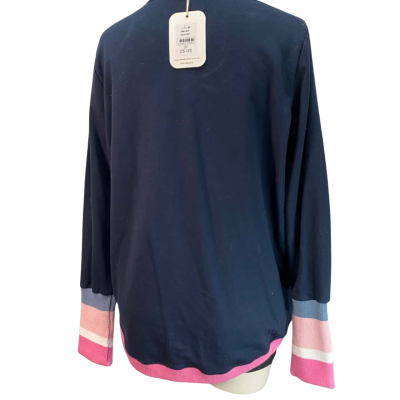 Elm Womens  Size 6 Crew Neck Jumper Navy Blue / Pink  