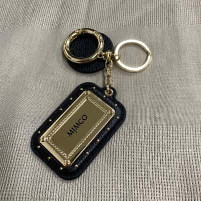 Womens Mimco Gold Tone and Black Leather Keyring/Bag Charm