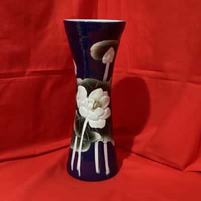 34cm Chinese Cobalt Blue & Lotus Porcelain Vase