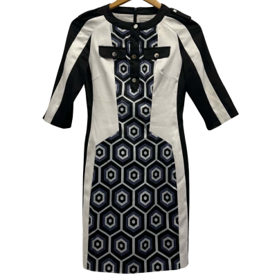  Gather Beauty Womens  Size UK 8 Short Sleeve Dress  Black  / Multicoloured / White 