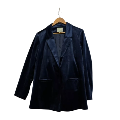 Yarra Trail, Womens, Size 12, navy blue satin deep V cut button up collared coat