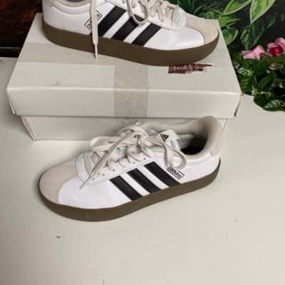 Adidas Kids Size 6.5 UK Shoes White/Black With Brown Sole