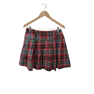 Dangerfield Womens  Size 10 Pleated Tartan Mini Skirt with D-Ring Hardware