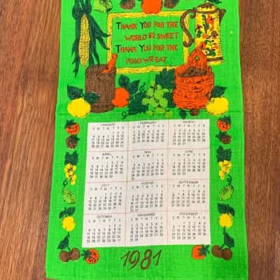Retro 1981 Calendar Tea Towel - Bright Harvest Kitchen Blessing