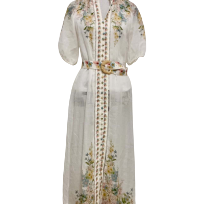 Ella Rodrigez Womens  Size M Floral Dress / Midi Dress / Short Sleeve Dress  Cream / Floral / Peach 