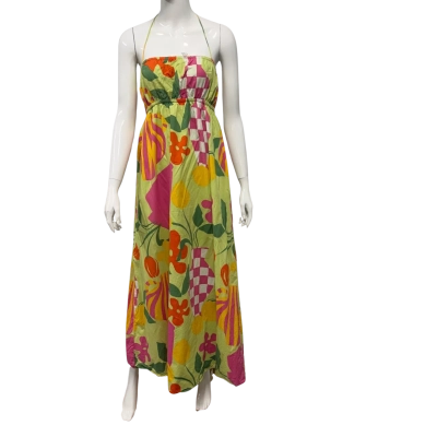  Womens  Size 8 Halter Neck Dress Green / Pattern 