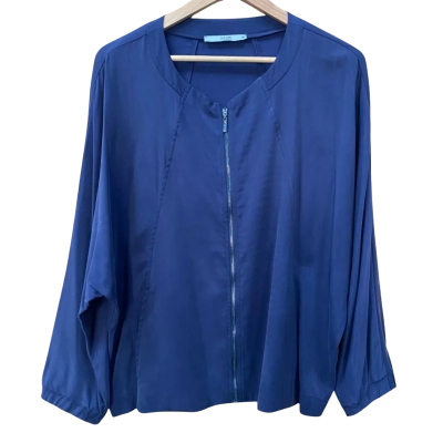 The Ark Navy Blue Collarless Batwing Sleeve Jacket Size M