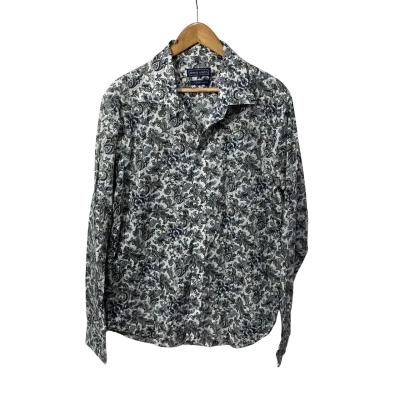 David Smith Mens Size XXL White / Grey / Navy Blue l Khaki Paisley Print Long Sleeve Shirt