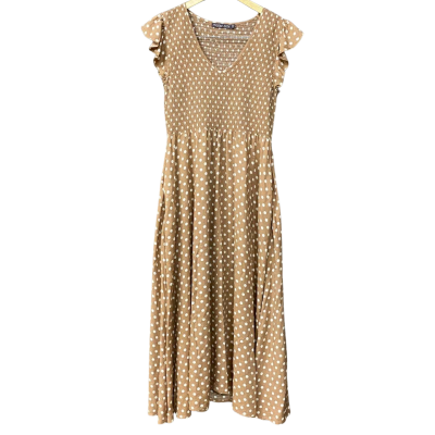 Mister Zimi Womens Size 12 Brown/Cream Polka Dot Maxi Dress 