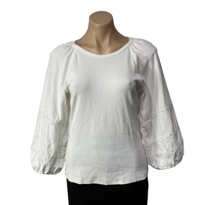 Witchery Womens Size M White / Lace Trim 3/4 Sleeve Top 