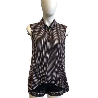 Veronika Maine Women's Size 8 Sleeveless Blouse Black & White Checked 