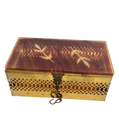 Vintage Jewellery/ Keepsake Box Tortoise Shell Bakerlite/Acrylic Leaf Design 